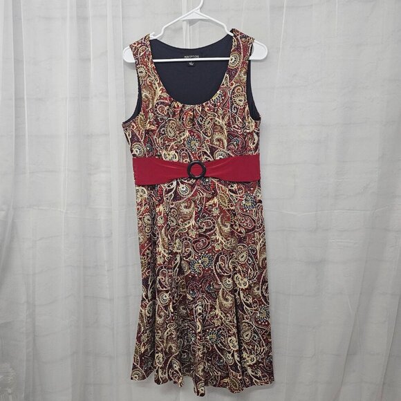 Perceptions Red Tan Paisley Midi Dress Sleeveless Boho L - Picture 8 of 12